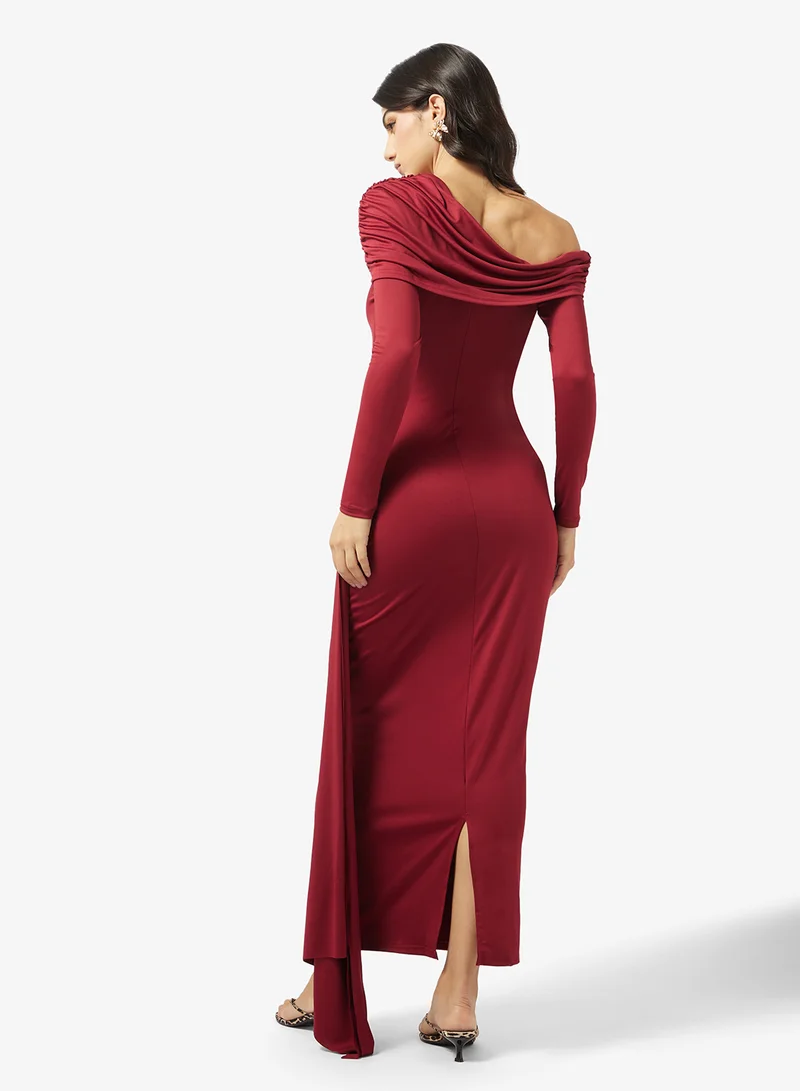 Ginger One Shoulder Cape Sleeve Draped Bodycon Dress
